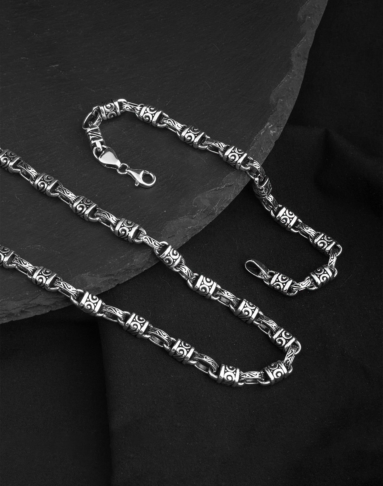 925 Ayar Gizemli Gümüş Erkek Zincir Kolye Ve Bileklik Kombin