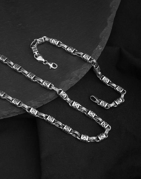 925 Ayar Gizemli Gümüş Erkek Zincir Kolye Ve Bileklik Kombin