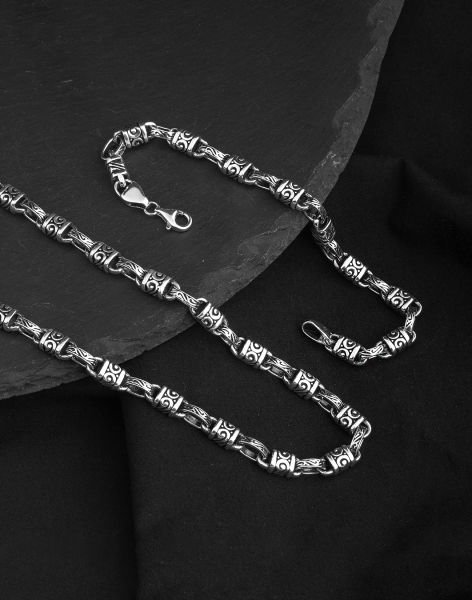 925 Ayar Gizemli Gümüş Erkek Zincir Kolye Ve Bileklik Kombin