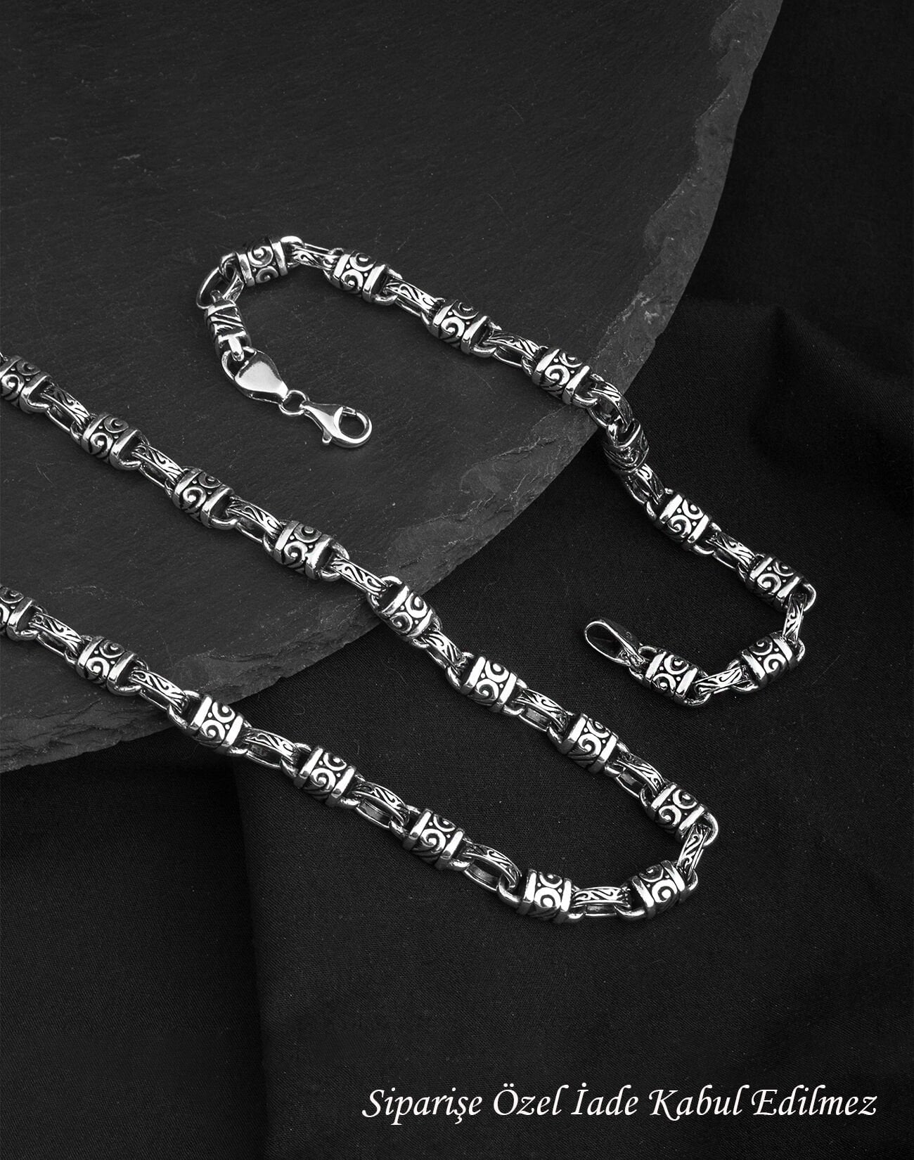 925 Ayar Gizemli Gümüş Erkek Zincir Kolye Ve Bileklik Kombin
