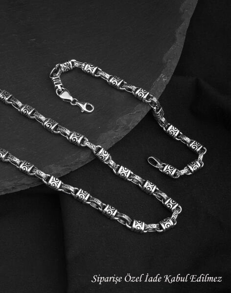 925 Ayar Gizemli Gümüş Erkek Zincir Kolye Ve Bileklik Kombin