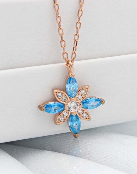 Özel Tasarım Umut Çiçeği Gümüş Kolye MAVİ