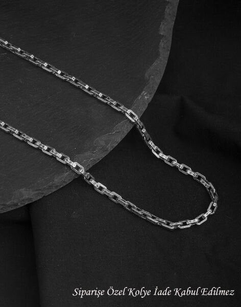 925 Ayar İşlemeli Kare Gümüş Erkek Zincir Kolye