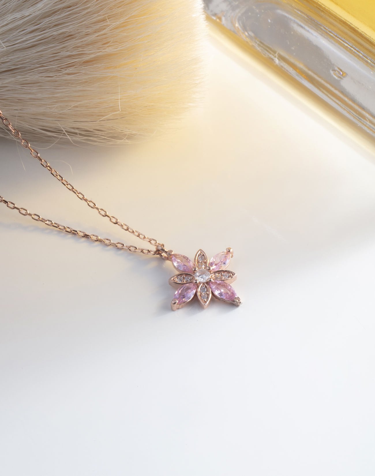 Özel Tasarım Umut Çiçeği Gümüş Kolye PEMBE