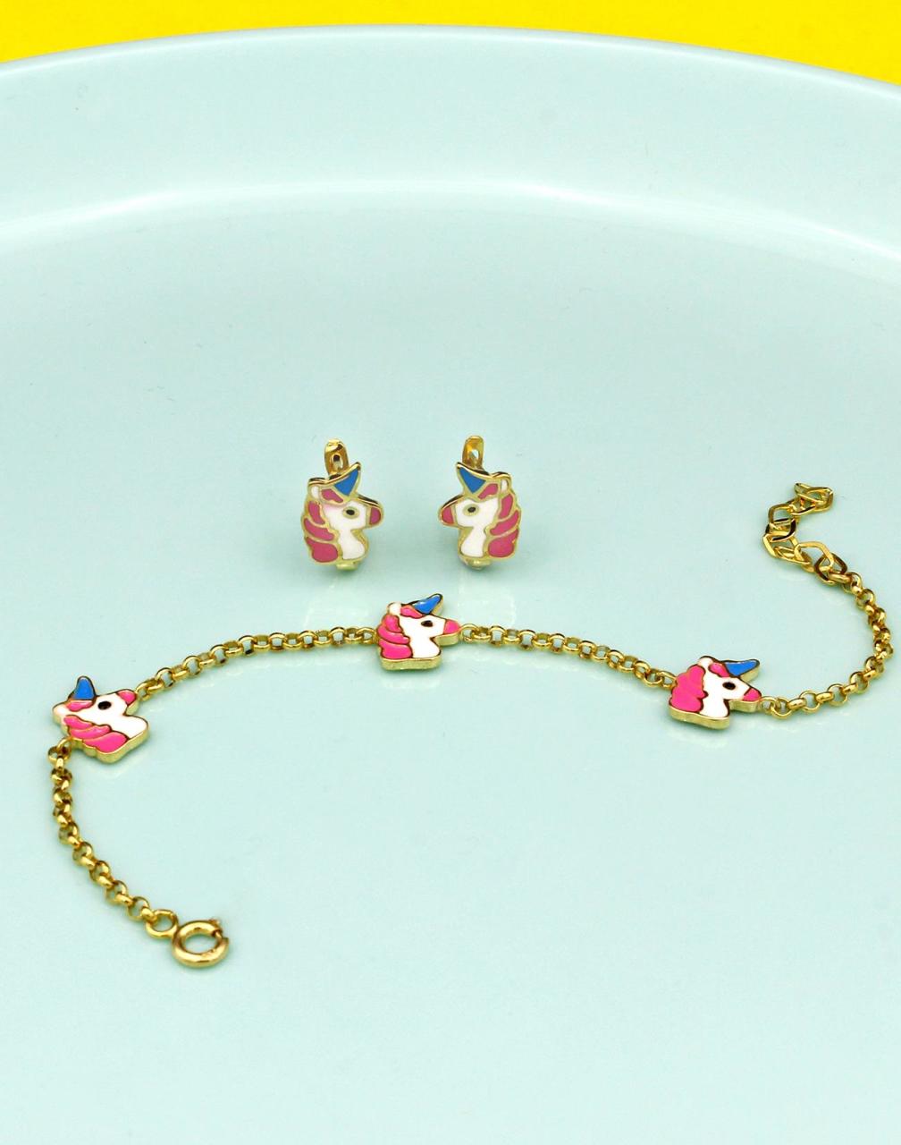 Özel Tasarım Çocuk Mineli Tek Boynuzlu At Küpe Bileklik Set