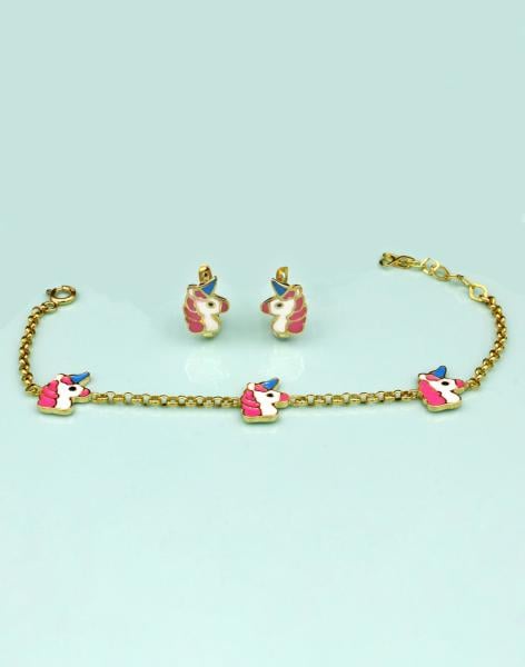 Özel Tasarım Çocuk Mineli Tek Boynuzlu At Küpe Bileklik Set