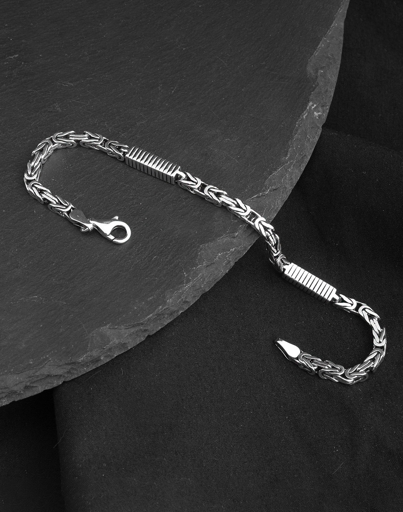 925 Ayar Kare Parçalı Gümüş Erkek Kral Zincir Bileklik