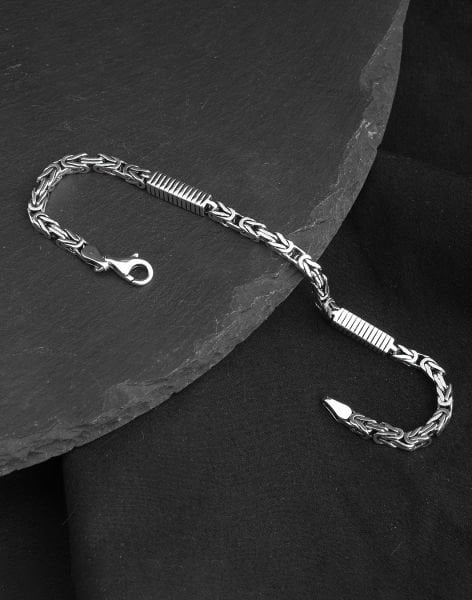 925 Ayar Kare Parçalı Gümüş Erkek Kral Zincir Bileklik