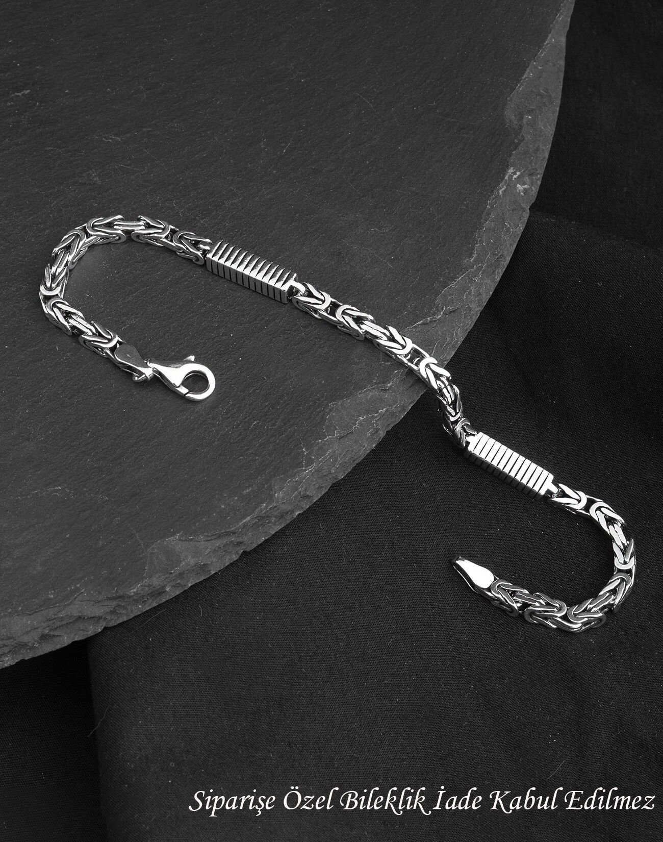 925 Ayar Kare Parçalı Gümüş Erkek Kral Zincir Bileklik