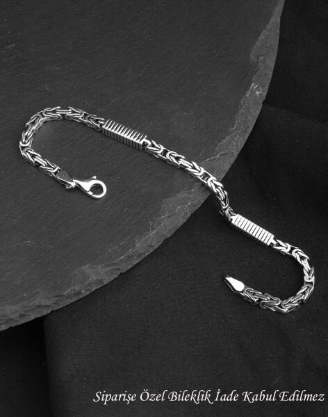 925 Ayar Kare Parçalı Gümüş Erkek Kral Zincir Bileklik