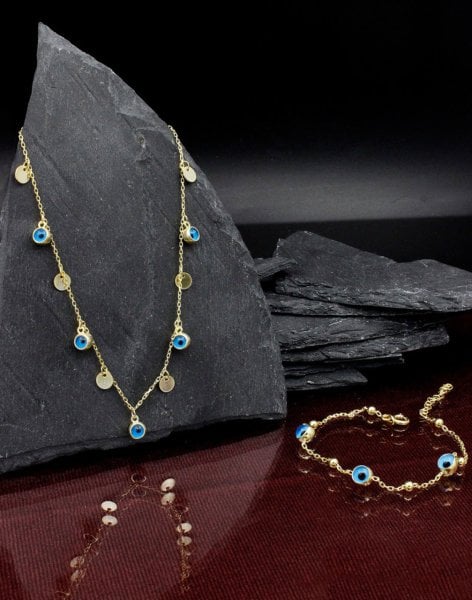 Cam Gözlü Kolye ve Bileklik Kombin