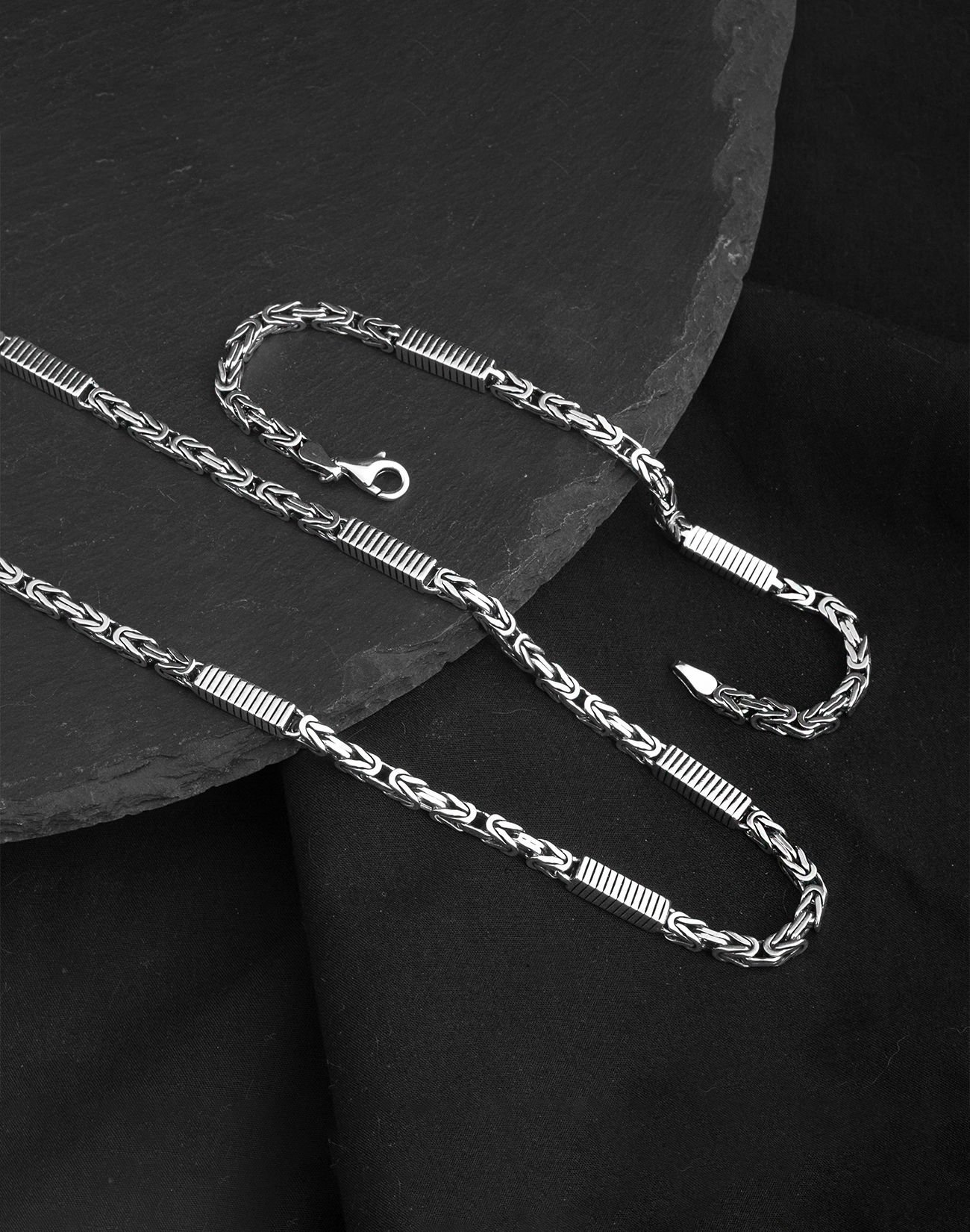 925 Ayar Kare Parçalı Gümüş Erkek Kral Zincir Kolye ve Bileklik Kombin