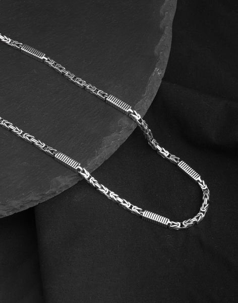 925 Ayar Kare Parçalı Gümüş Erkek Kral Zincir Kolye