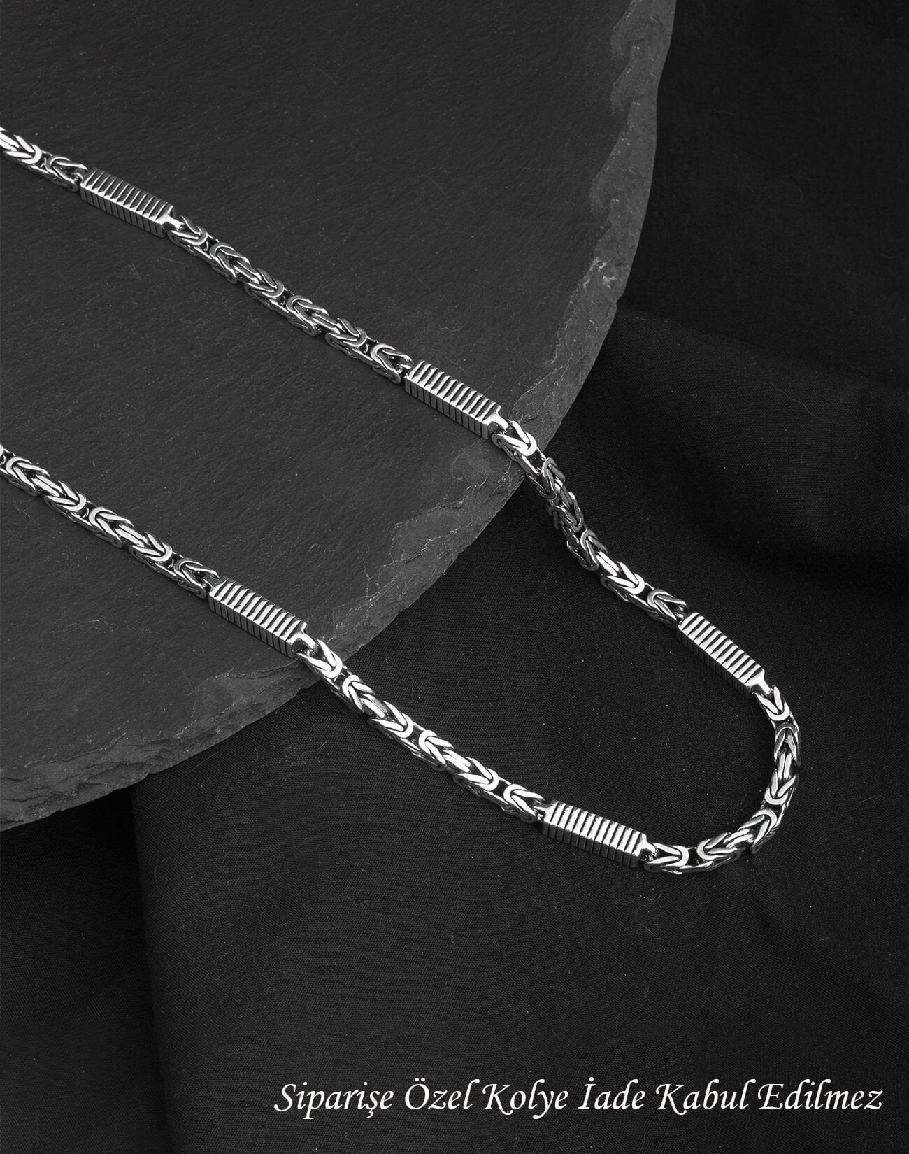 925 Ayar Kare Parçalı Gümüş Erkek Kral Zincir Kolye