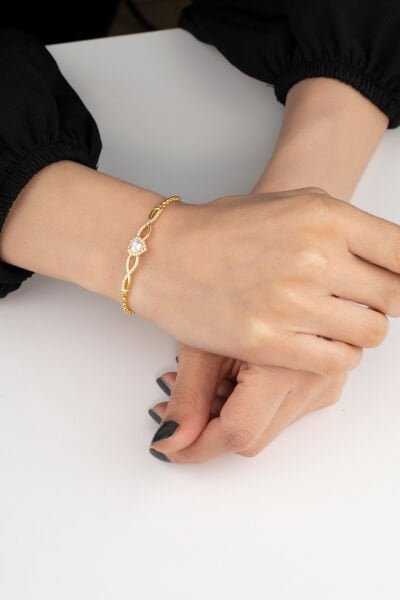 Doc Zincirli Sonsuzluklu Kalp Gümüş Bileklik Rose Kaplama