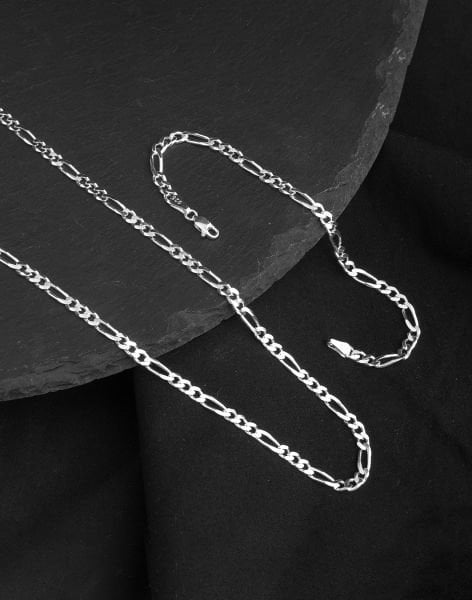 925 Ayar Figaro Zincir Gümüş Erkek Kolye ve Bileklik Kombin