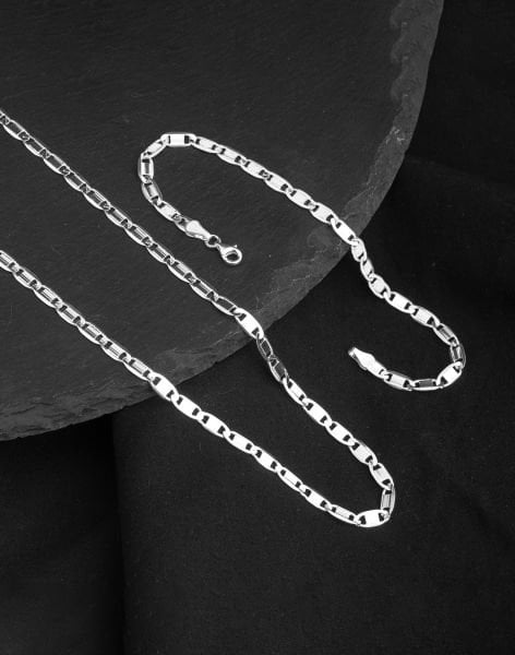 925 Ayar Gümüş Barlı Erkek Zincir Kolye ve Bileklik Kombin