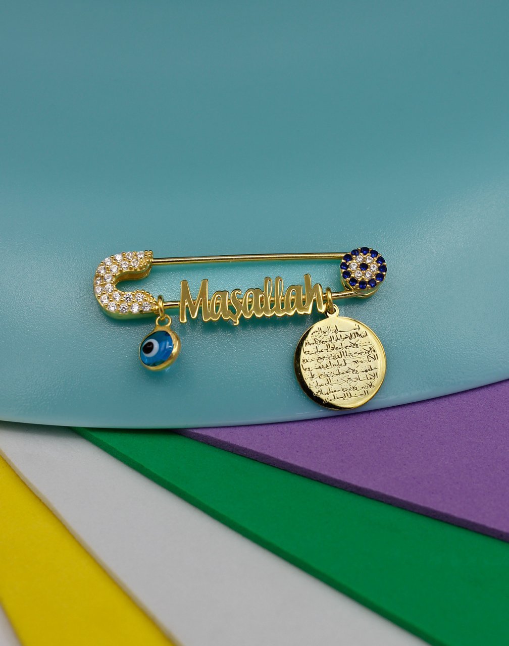 Nazarlı Maşallah Yazılı Gümüş Bebek İğnesi