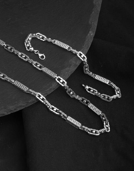 925 Ayar Grek Modeli Gümüş Erkek Kolye ve Bileklik Kombin