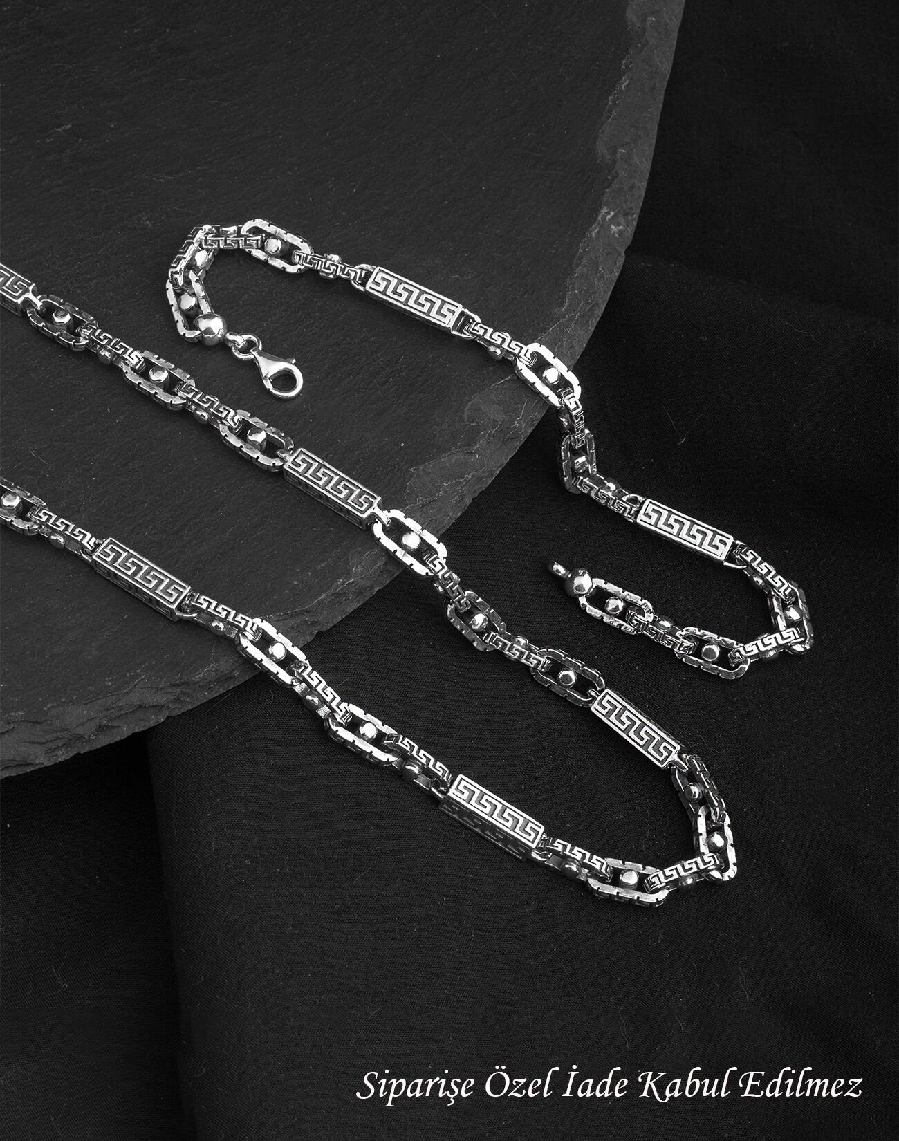 925 Ayar Grek Modeli Gümüş Erkek Kolye ve Bileklik Kombin