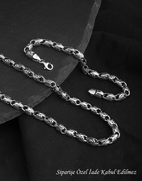 925 Ayar Ejderha Ateşi Gümüş Erkek Kolye ve Bileklik Kombin