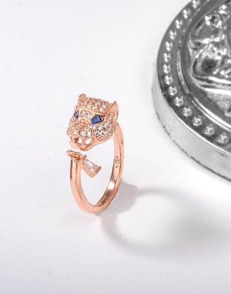Zirkon Taşlı Gümüş Panter Yüzük Rose Kaplama