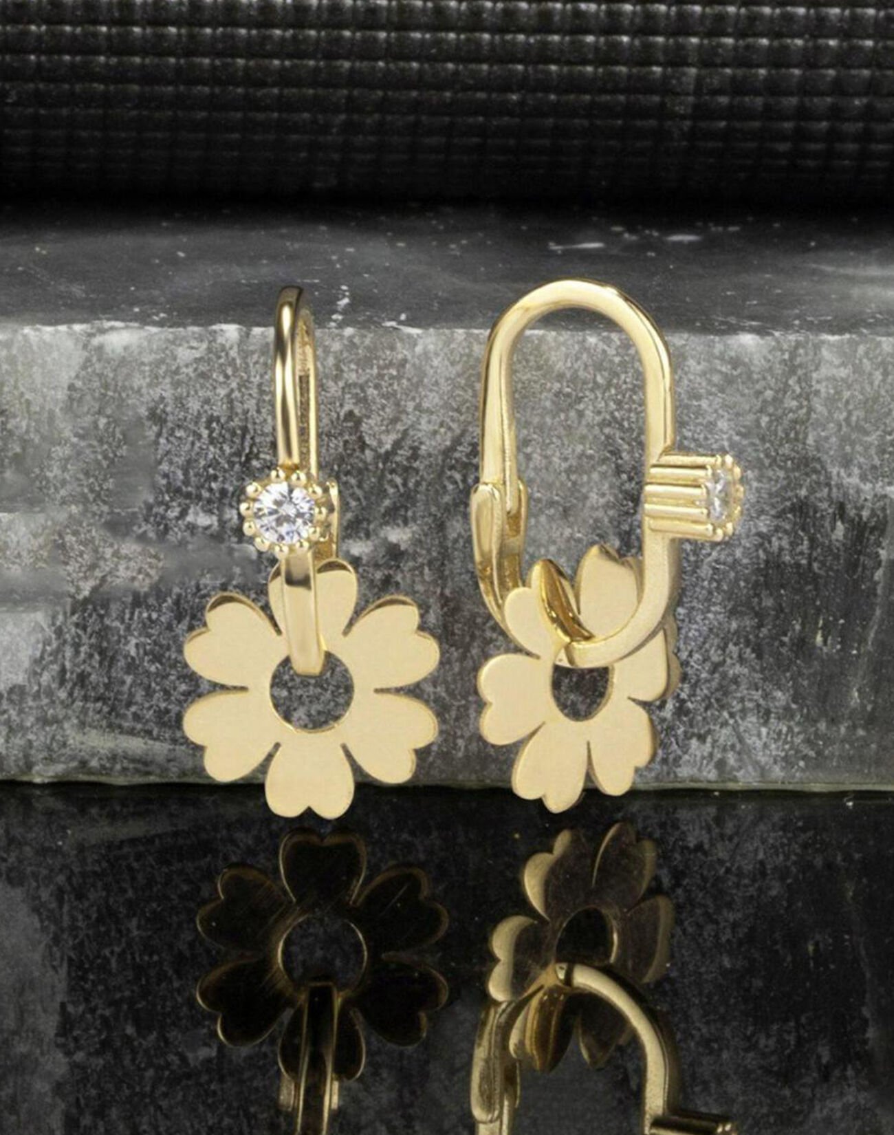 925 Ayar Gümüş Yonca Göçmen Küpesi 14 Ayar Altın Kaplama