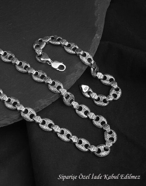 925 Ayar Gemici Modeli Gümüş Erkek Kolye ve Bileklik Kombin