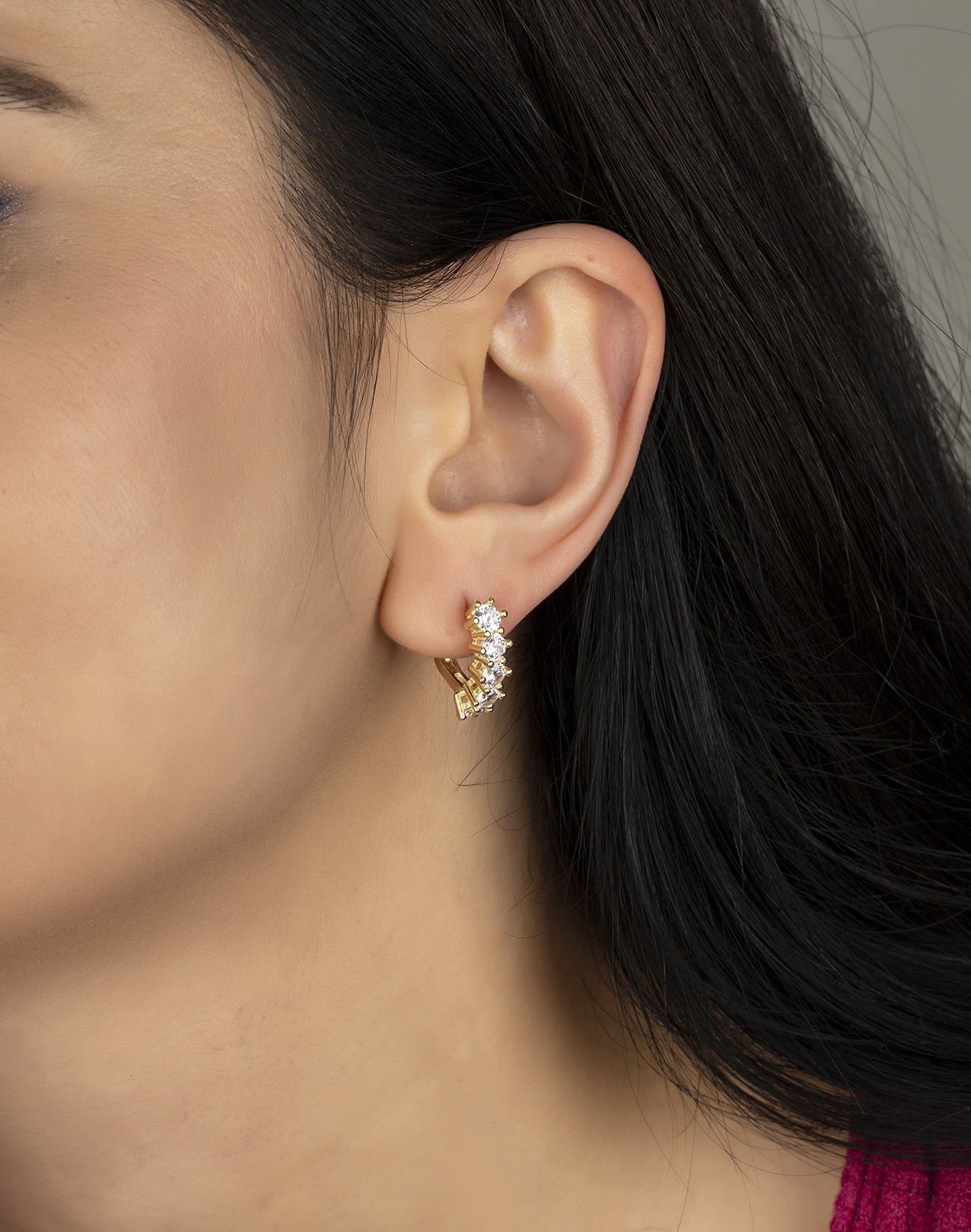 Zirkon Taşlı Beştaş Gümüş Küpe 14 Ayar Altın Kaplama