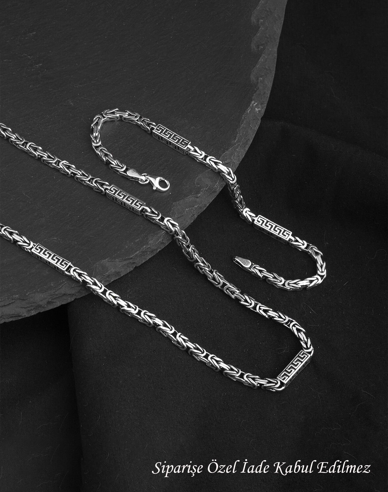 925 Ayar Grek Modeli Gümüş Erkek Kral Zincir Kolye ve Bileklik Kombin