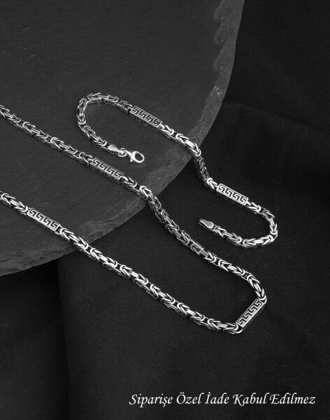 925 Ayar Grek Modeli Gümüş Erkek Kral Zincir Kolye ve Bileklik Kombin