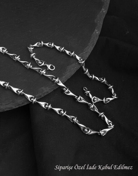 925 Ayar Kıkırdak Modeli Gümüş Erkek Zincir Kolye ve Bileklik Kombin