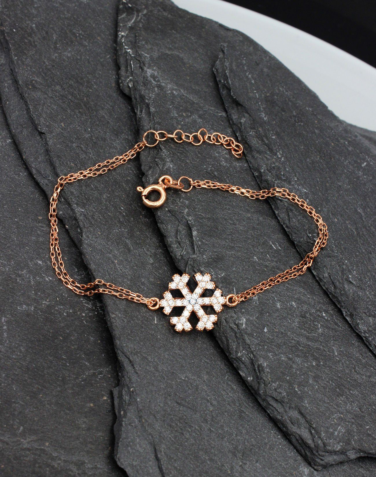 Kar Tanesi Gümüş Bileklik Rose Kaplama