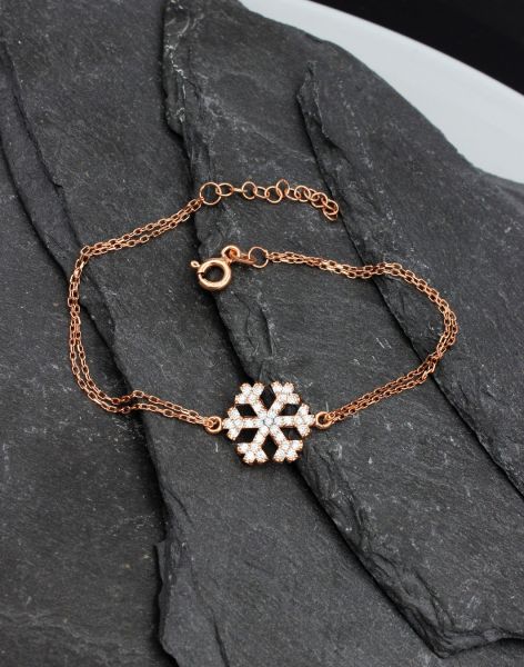 Kar Tanesi Gümüş Bileklik Rose Kaplama