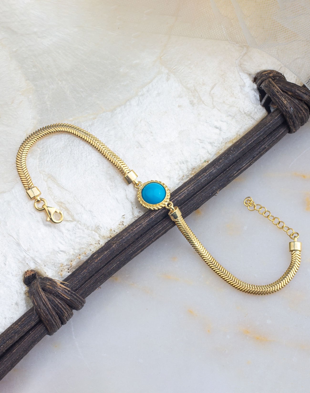 925 Ayar Firuze Taşlı Balık Sırtı Gümüş Bileklik