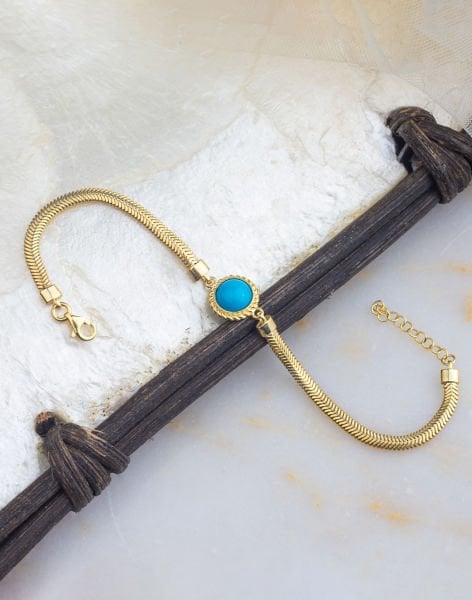 925 Ayar Firuze Taşlı Balık Sırtı Gümüş Bileklik