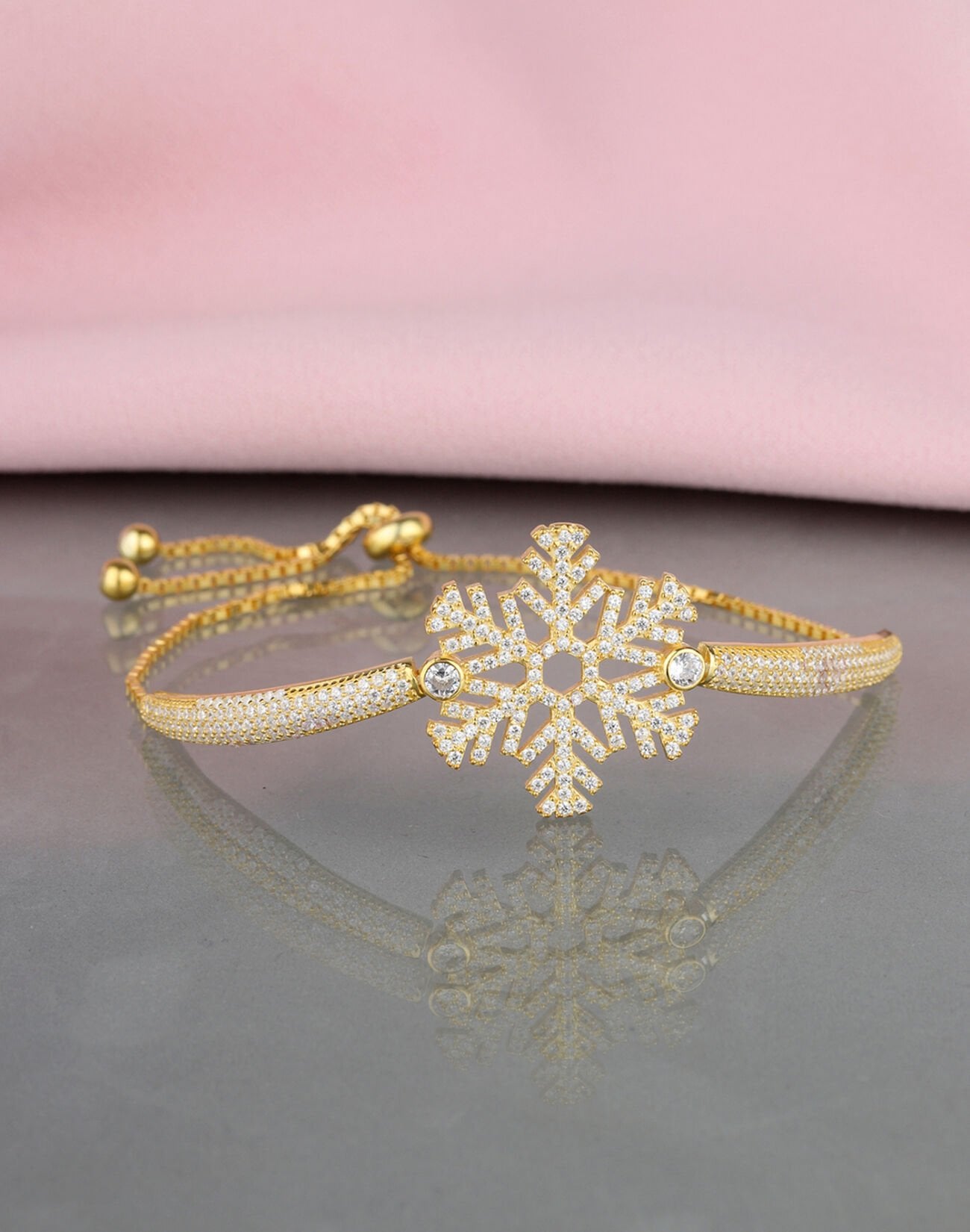 Asansörlü Kar Tanesi Gümüş Bileklik 14 Ayar Altın Kaplama
