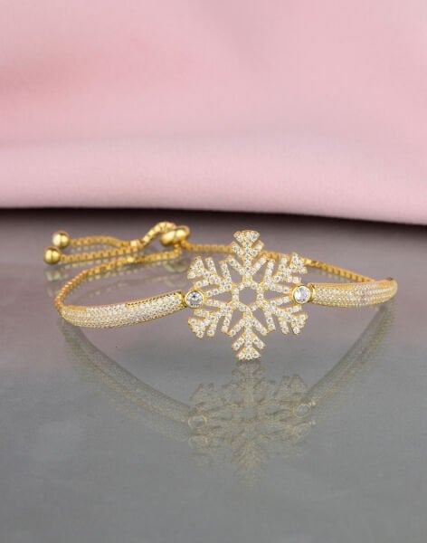 Asansörlü Kar Tanesi Gümüş Bileklik 14 Ayar Altın Kaplama