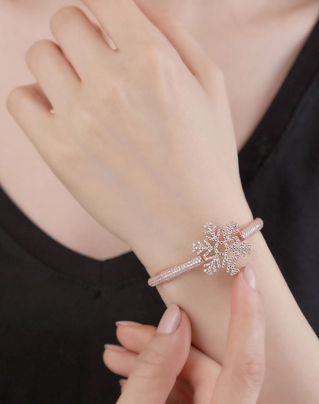 Asansörlü Kar Tanesi Gümüş Bileklik Rose Kaplama