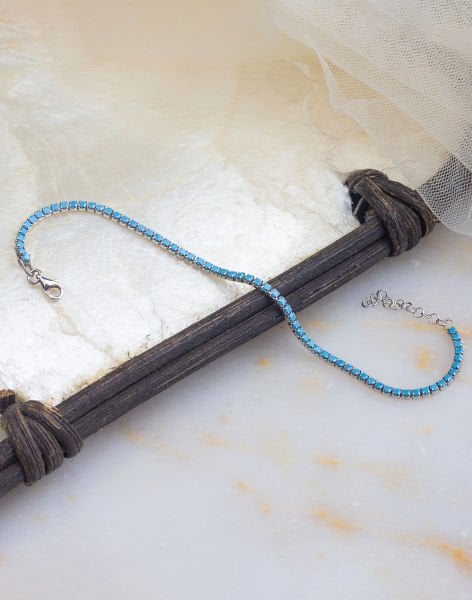 925 Ayar Firuze Taşlı Su Yolu Gümüş Bileklik