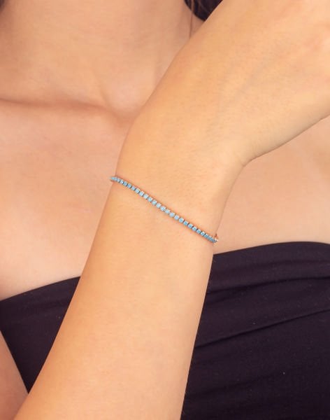 925 Ayar Firuze Taşlı Su Yolu Gümüş Bileklik Rose Kaplama