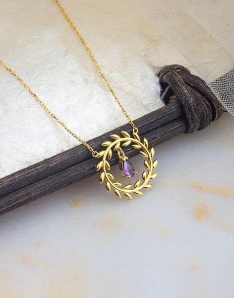 925 Ayar Başak Modeli Damla Taşlı Gümüş Kolye MOR