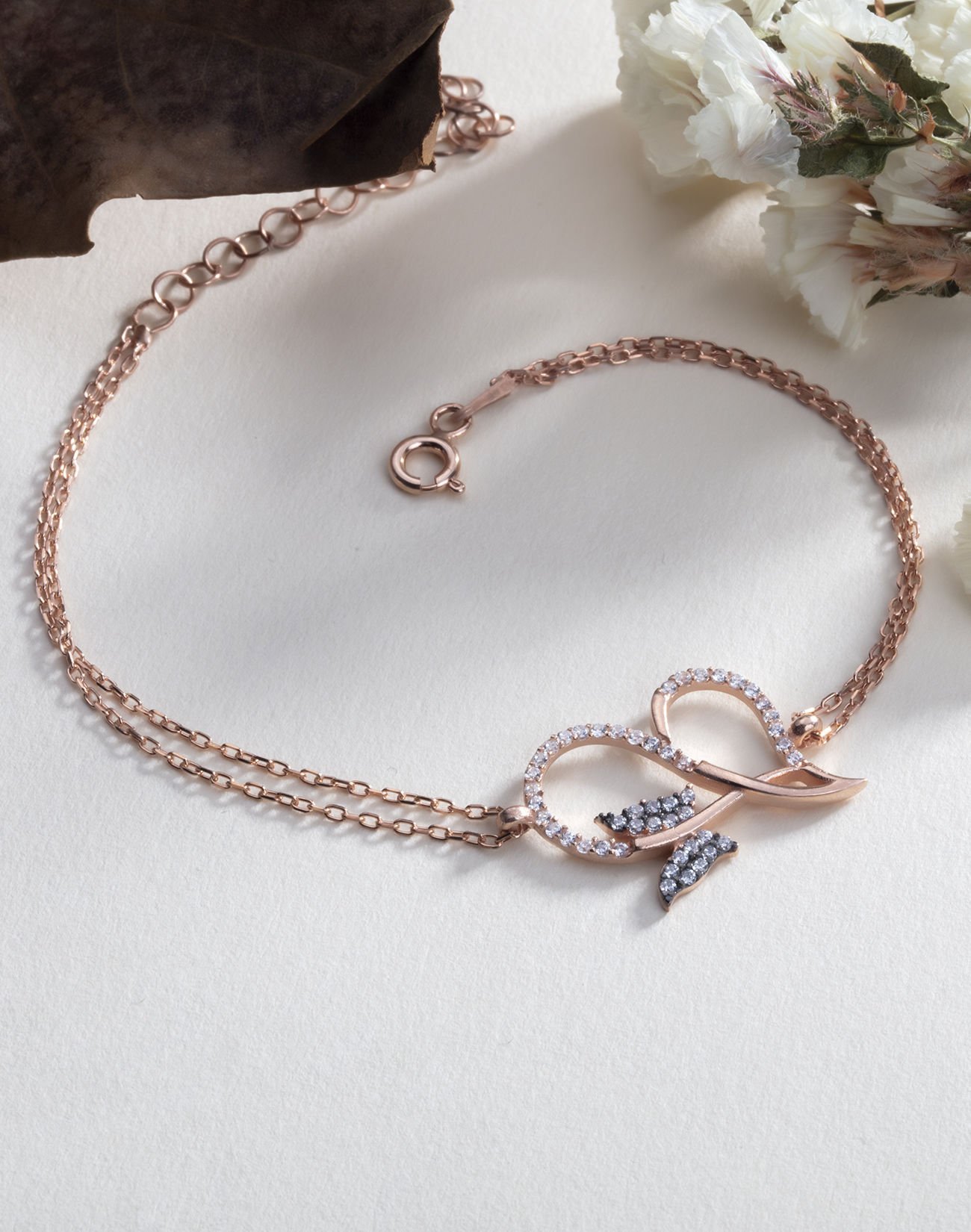 925 Ayar Gümüş Kelebekli Kalp Bileklik