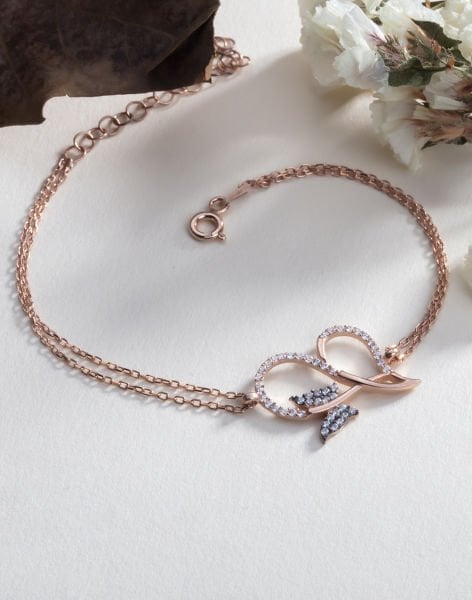 925 Ayar Gümüş Kelebekli Kalp Bileklik