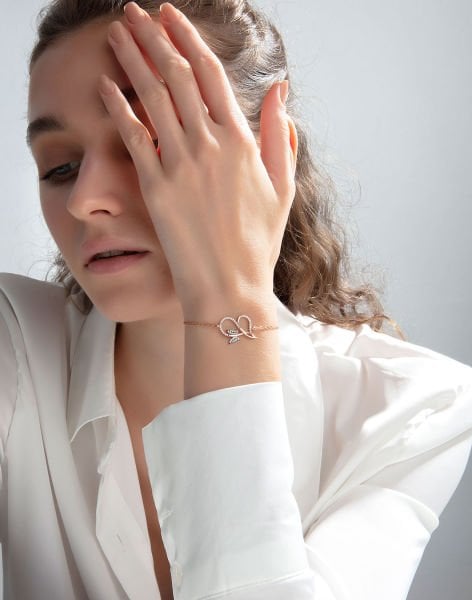 925 Ayar Gümüş Kelebekli Kalp Bileklik