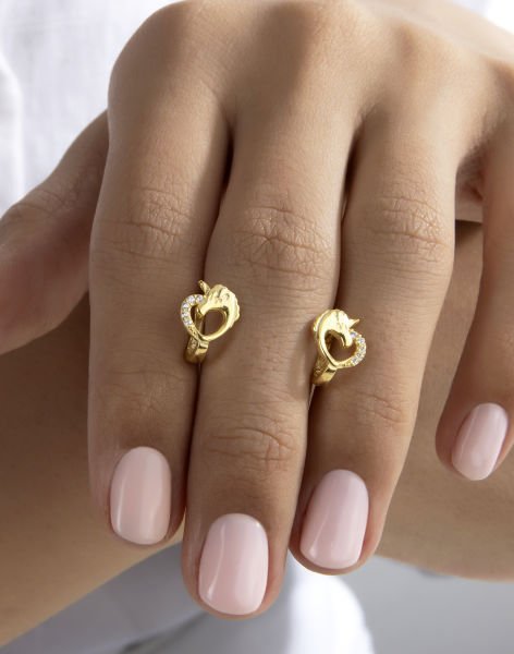 925 Ayar Gümüş Taşlı Tek Boynuzlu At Çocuk Küpesi 14 Ayar Altın Kaplama