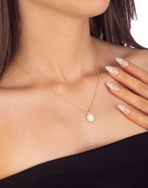 925 Ayar Minimal Opal Taşlı Gümüş Kolye