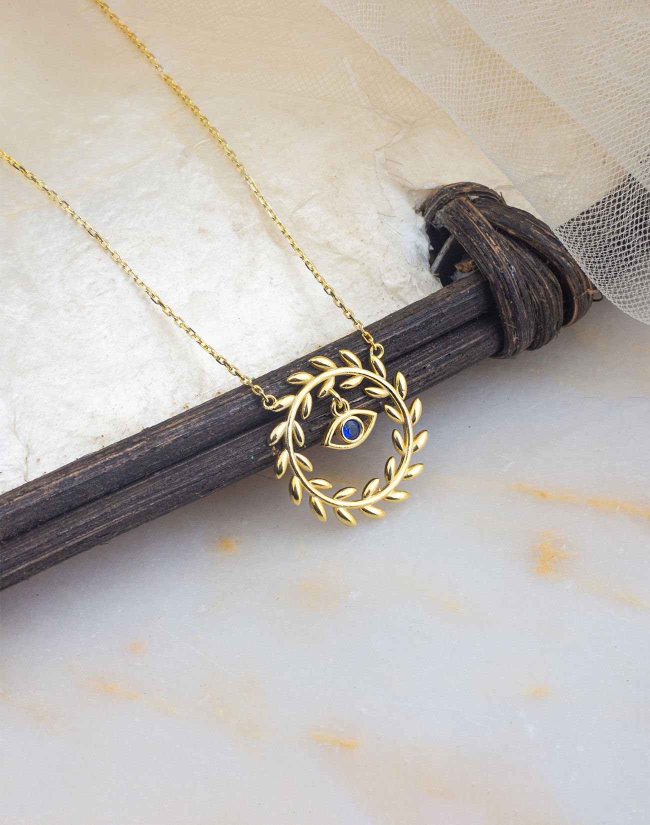 925 Ayar Başak Modeli Zirkon Taşlı Göz Gümüş Kolye MAVİ