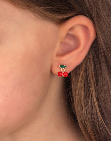 925 Ayar Gümüş Kiraz Çocuk Küpesi Rose Kaplama