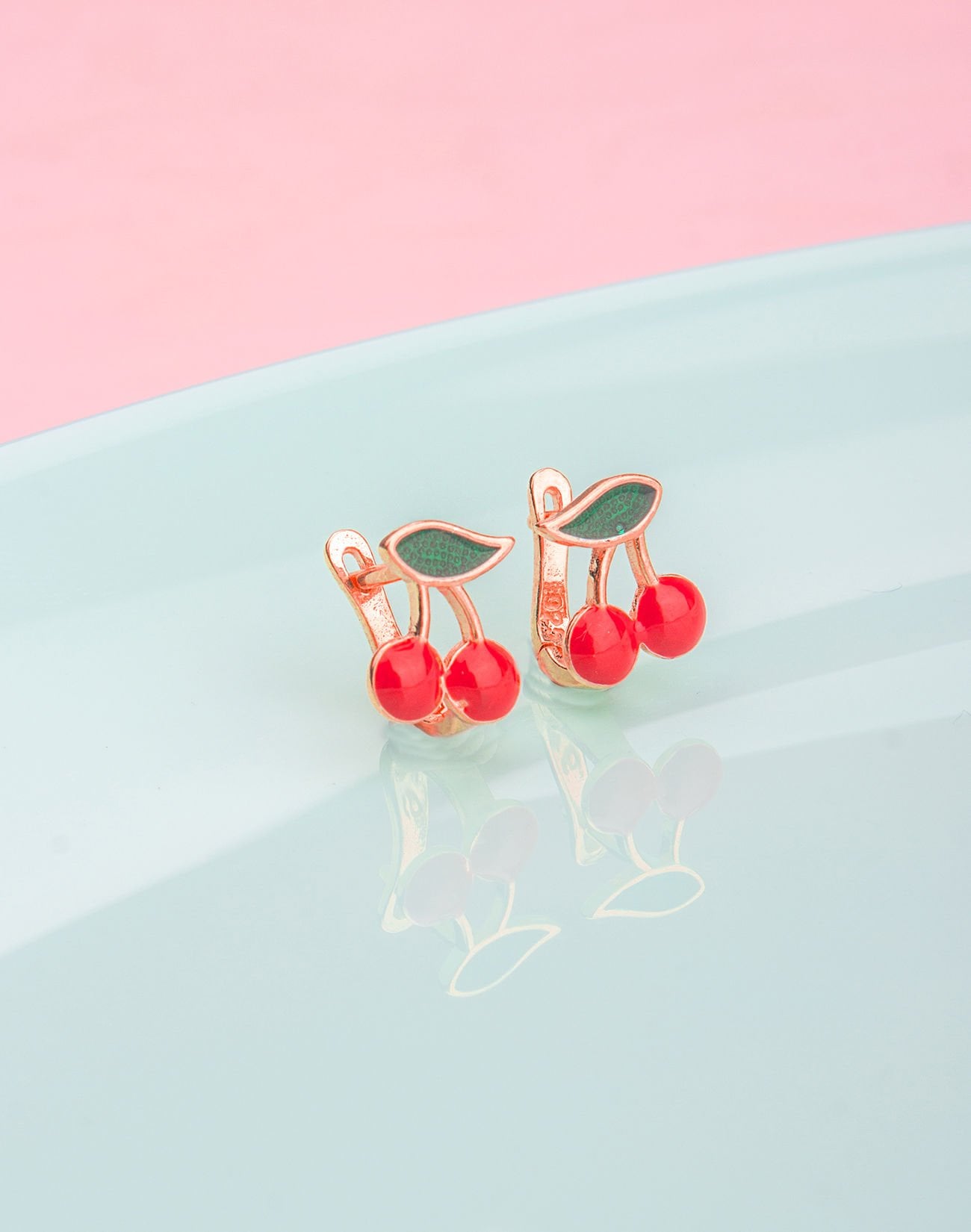 925 Ayar Gümüş Kiraz Çocuk Küpesi Rose Kaplama